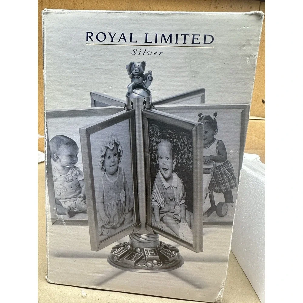 Royal Limited Silver Baby Photo Frame Spin Carousel 12 Photos 3.5x5 w/ Box